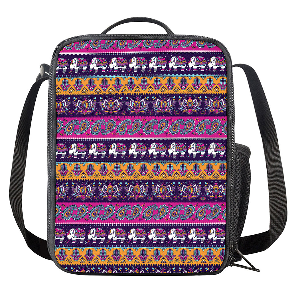 Paisley Elephant Hamsa Pattern Print Crossbody Lunch Bag