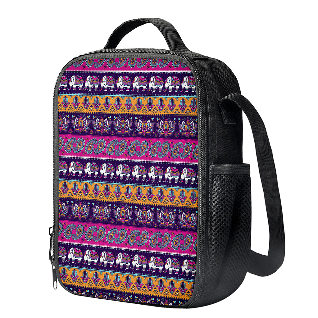 Paisley Elephant Hamsa Pattern Print Crossbody Lunch Bag