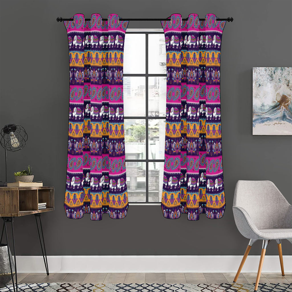 Paisley Elephant Hamsa Pattern Print Curtain