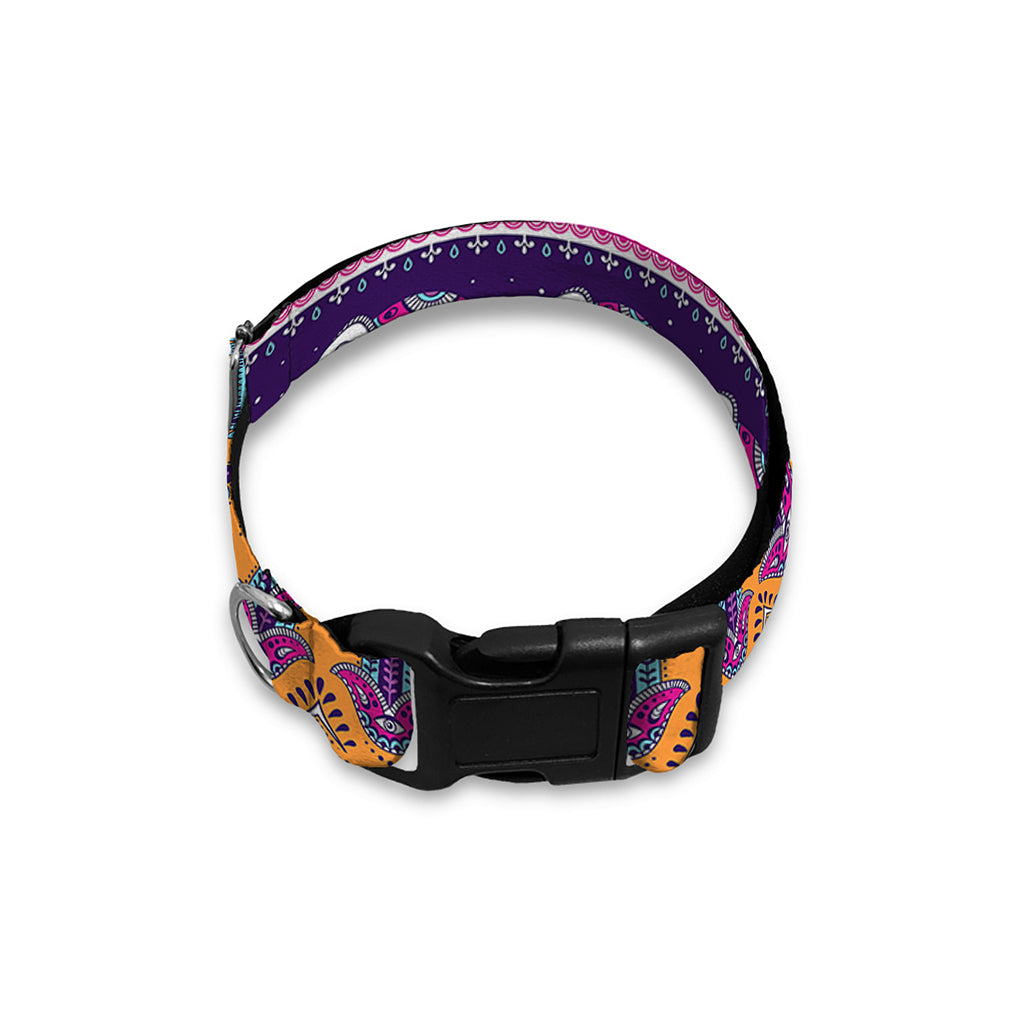 Paisley Elephant Hamsa Pattern Print Dog Collar