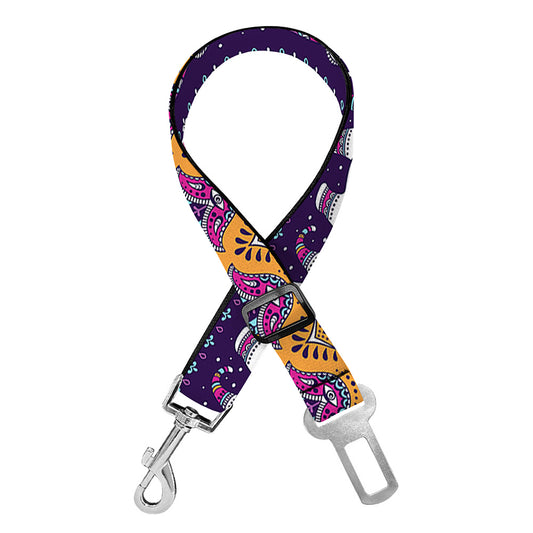 Paisley Elephant Hamsa Pattern Print Dog Seat Belt