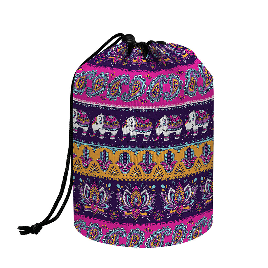 Paisley Elephant Hamsa Pattern Print Drawstring Makeup Bag