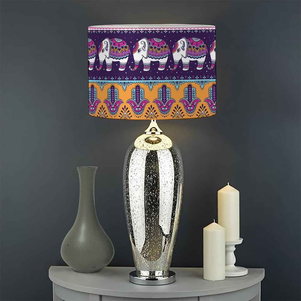 Paisley Elephant Hamsa Pattern Print Drum Lamp Shade