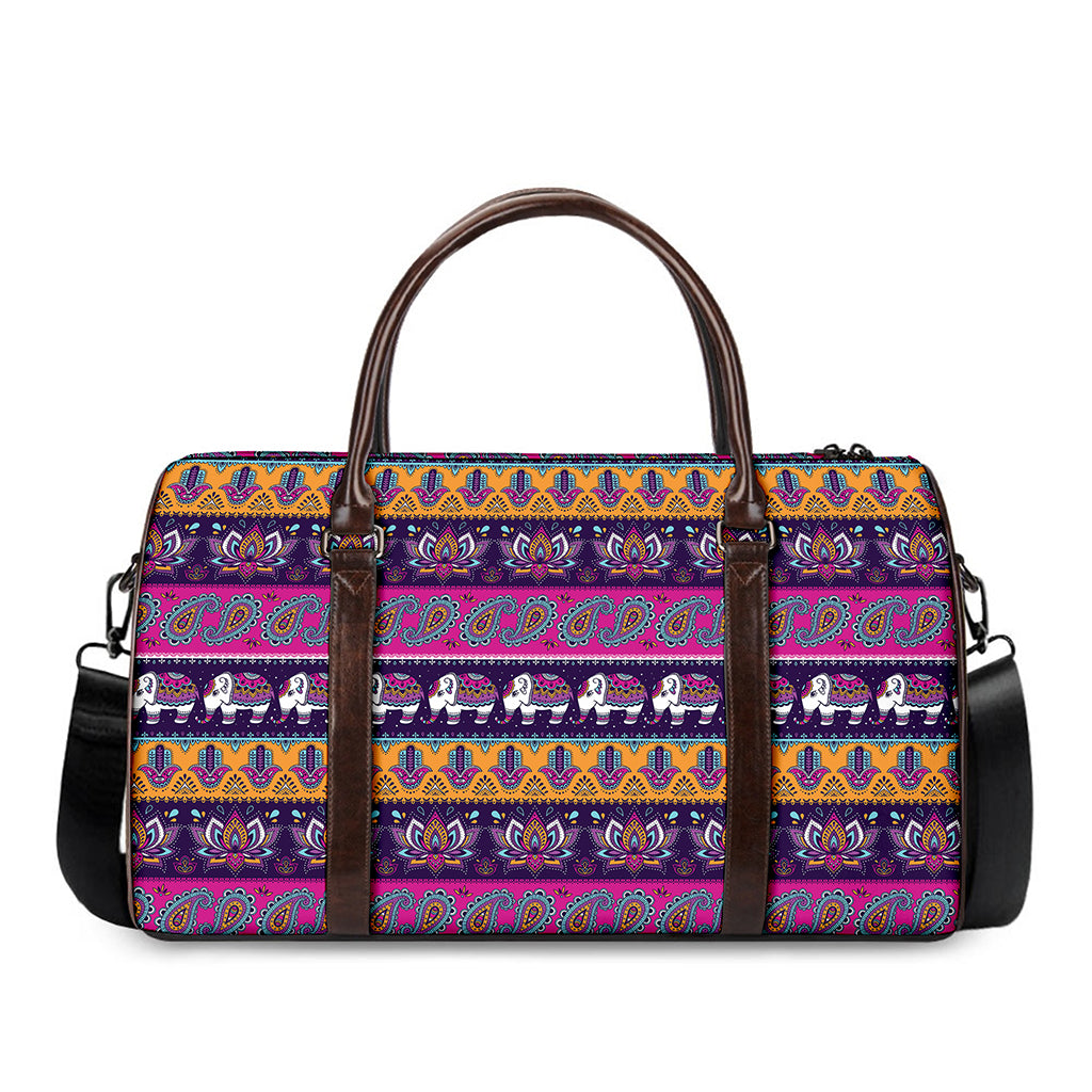 Paisley Elephant Hamsa Pattern Print Duffle Bag