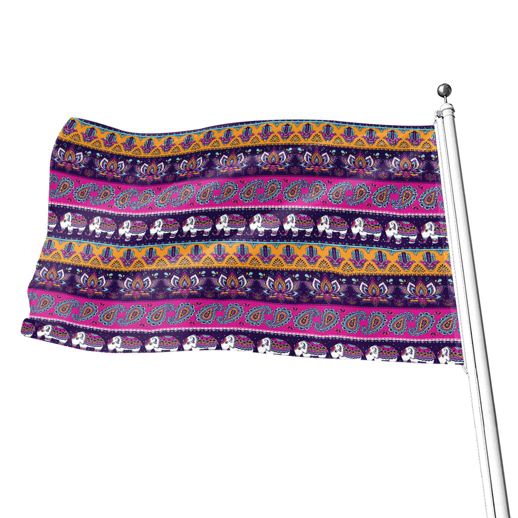 Paisley Elephant Hamsa Pattern Print Flag