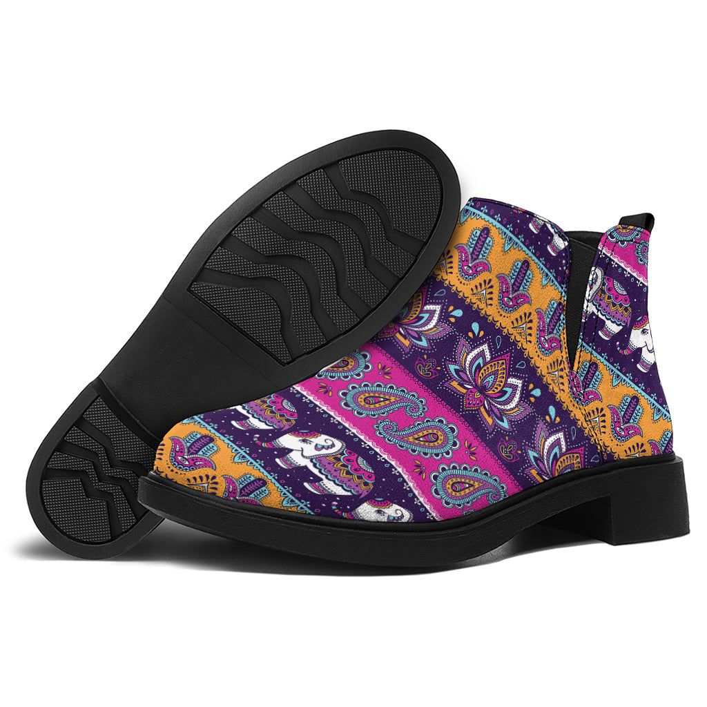 Paisley Elephant Hamsa Pattern Print Flat Ankle Boots