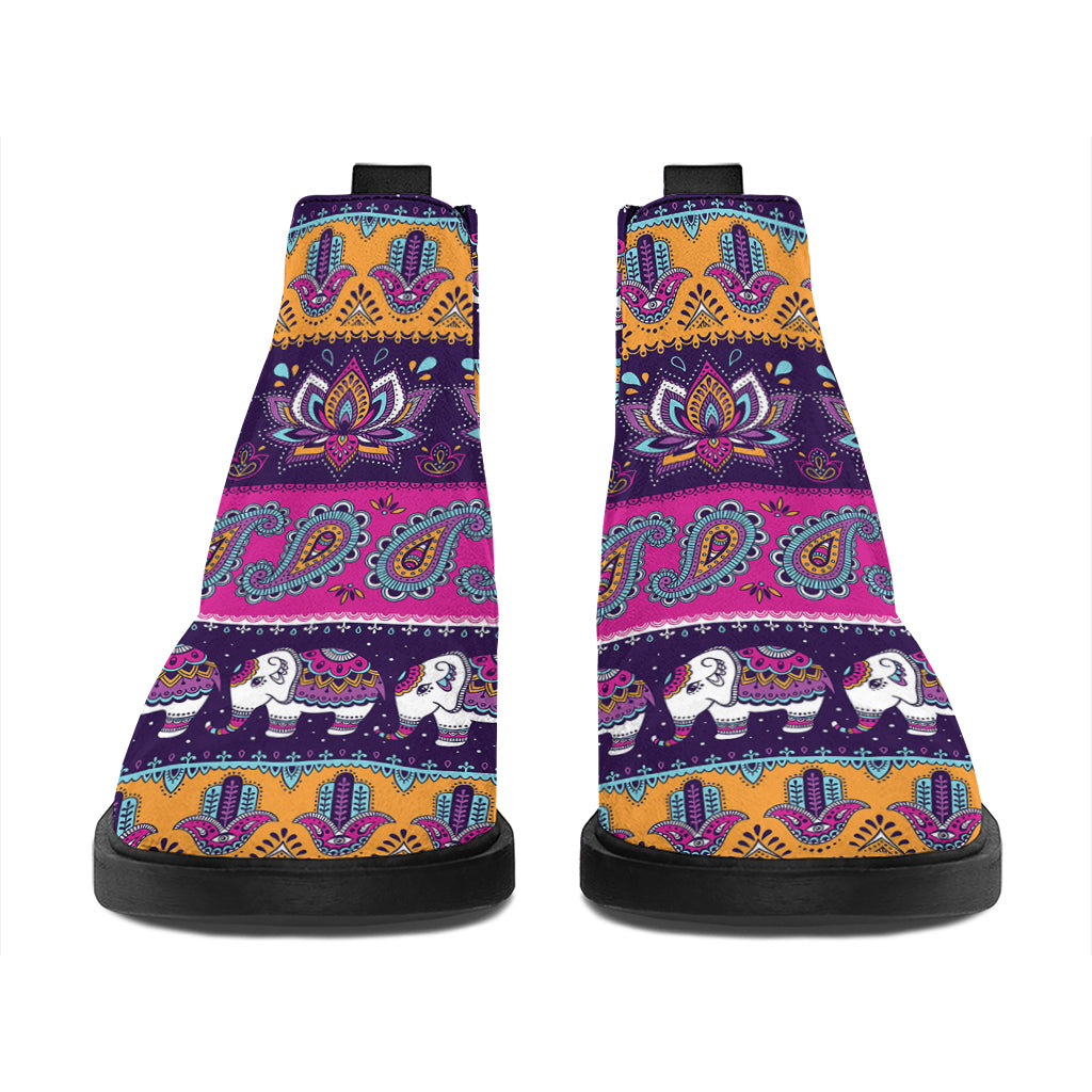 Paisley Elephant Hamsa Pattern Print Flat Ankle Boots