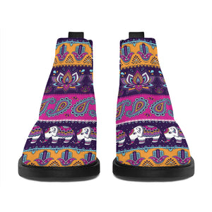 Paisley Elephant Hamsa Pattern Print Flat Ankle Boots