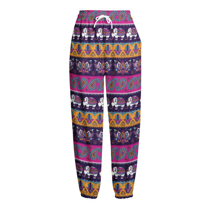 Paisley Elephant Hamsa Pattern Print Fleece Lined Knit Pants