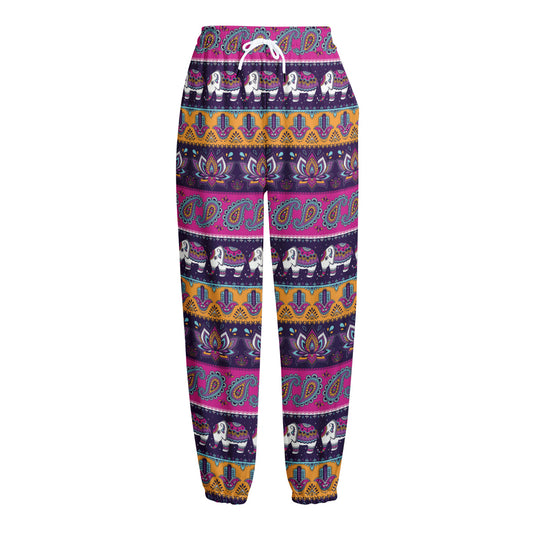 Paisley Elephant Hamsa Pattern Print Fleece Lined Knit Pants