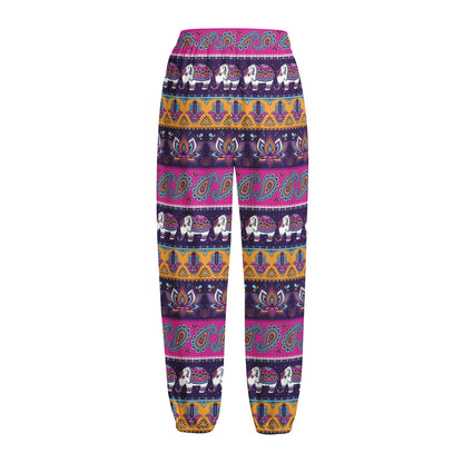 Paisley Elephant Hamsa Pattern Print Fleece Lined Knit Pants