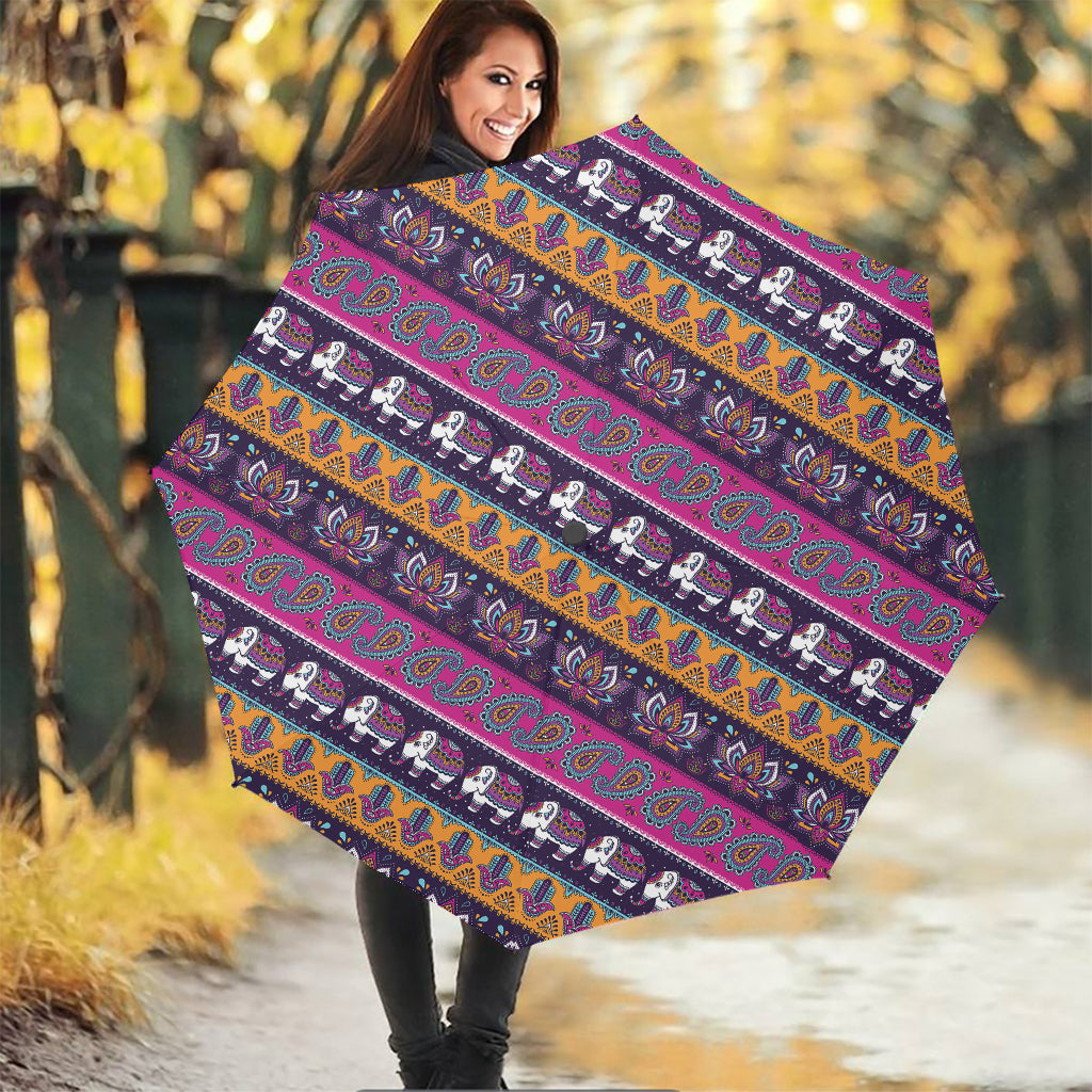 Paisley Elephant Hamsa Pattern Print Foldable Umbrella