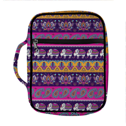 Paisley Elephant Hamsa Pattern Print Front Pocket Bible Bag