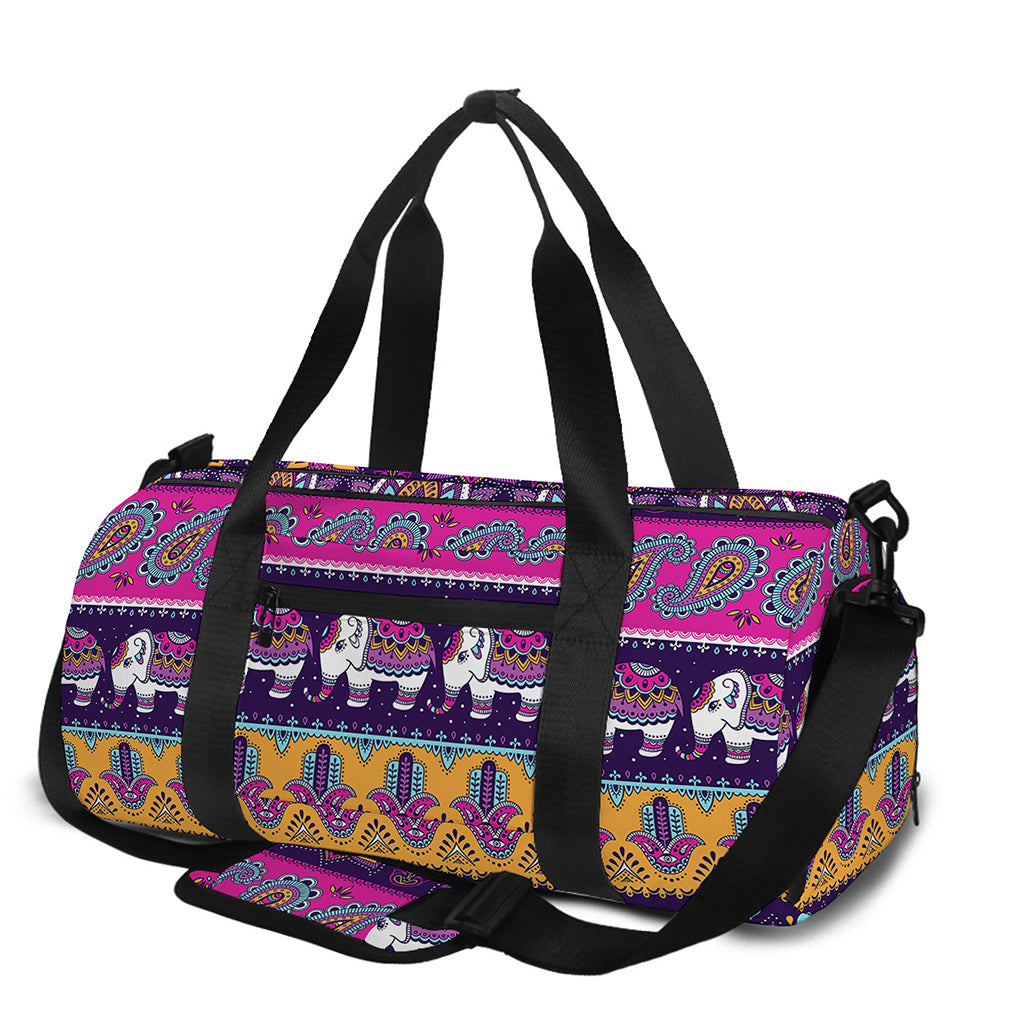 Paisley Elephant Hamsa Pattern Print Gym Bag