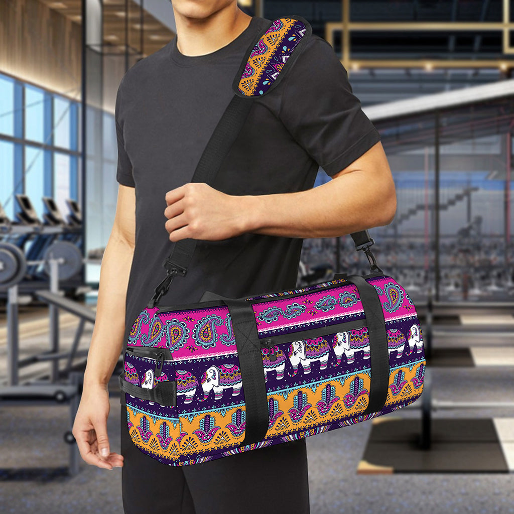 Paisley Elephant Hamsa Pattern Print Gym Bag