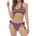 Paisley Elephant Hamsa Pattern Print Halter Scoop Tie Side Bikini