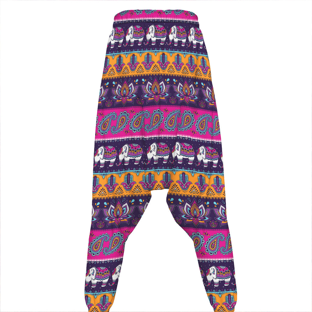 Paisley Elephant Hamsa Pattern Print Hammer Pants
