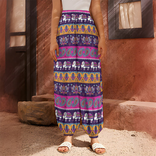 Paisley Elephant Hamsa Pattern Print Harem Pants
