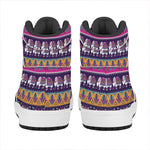 Paisley Elephant Hamsa Pattern Print High Top Leather Sneakers