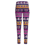 Paisley Elephant Hamsa Pattern Print High-Waisted Pocket Leggings