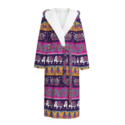 Paisley Elephant Hamsa Pattern Print Hooded Bathrobe