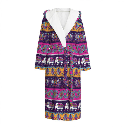 Paisley Elephant Hamsa Pattern Print Hooded Bathrobe