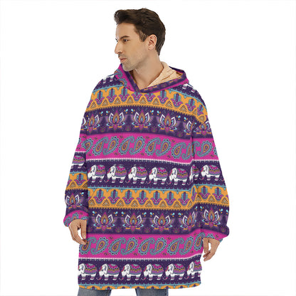 Paisley Elephant Hamsa Pattern Print Hoodie Blanket
