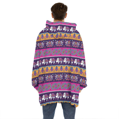 Paisley Elephant Hamsa Pattern Print Hoodie Blanket