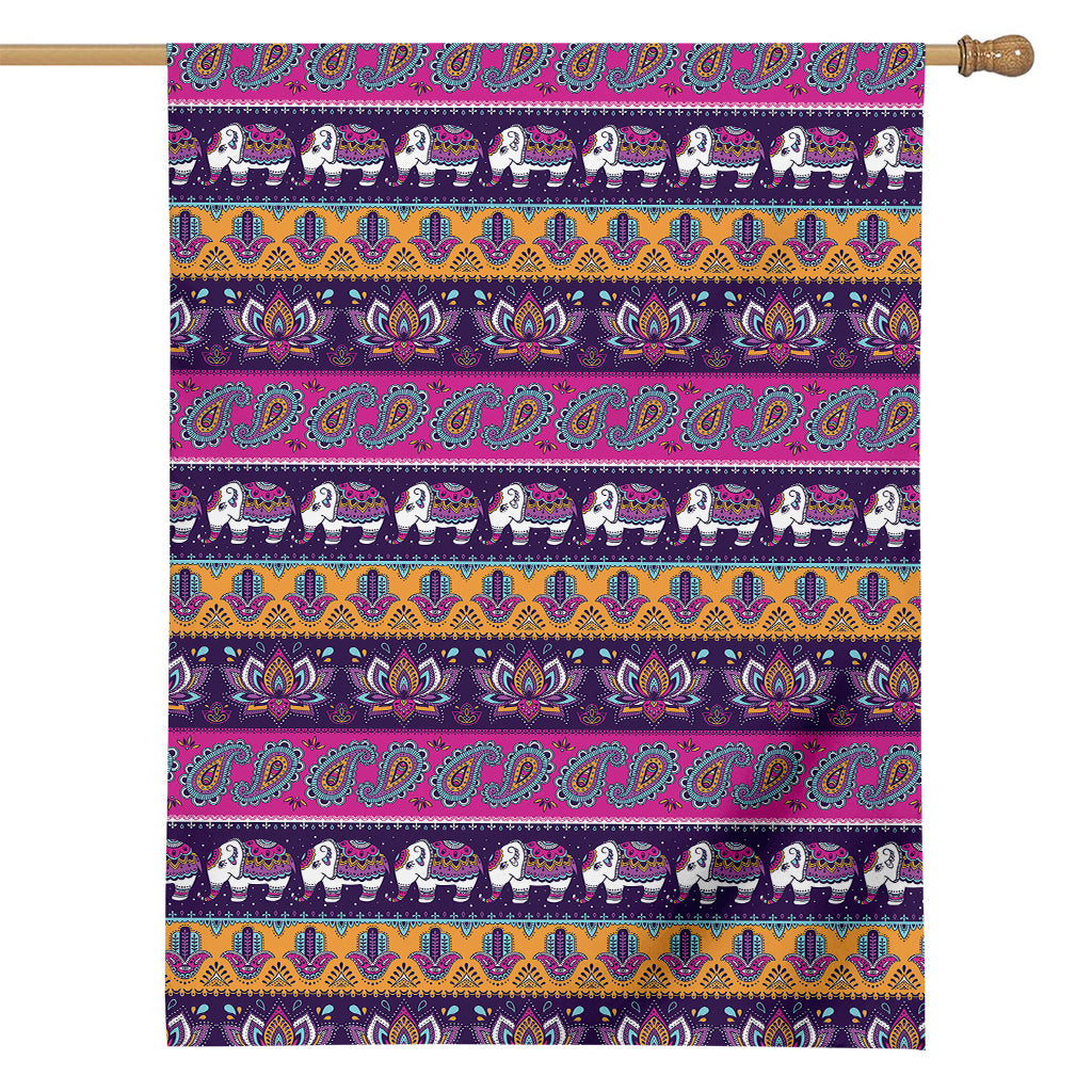 Paisley Elephant Hamsa Pattern Print House Flag