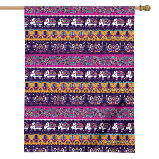 Paisley Elephant Hamsa Pattern Print House Flag