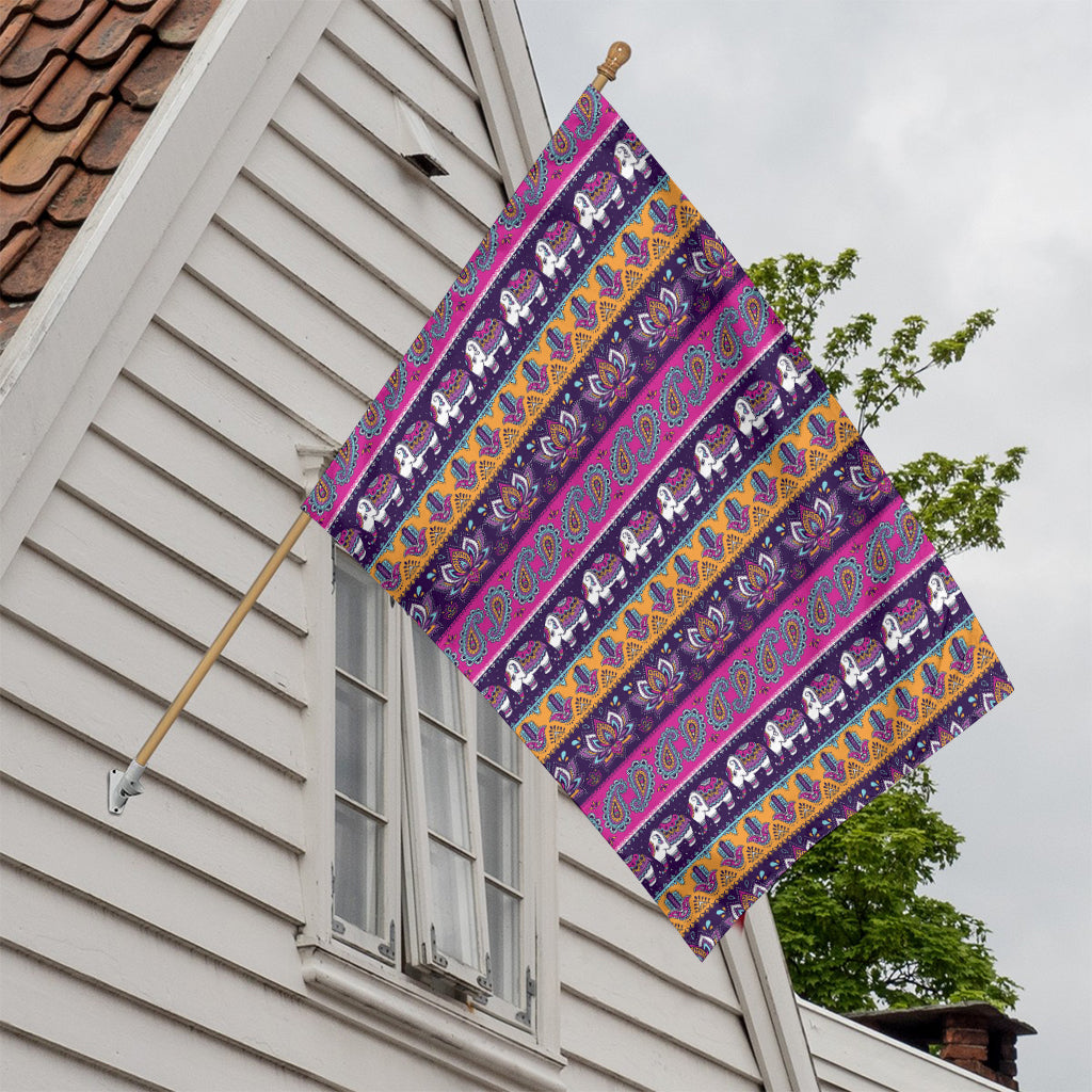 Paisley Elephant Hamsa Pattern Print House Flag