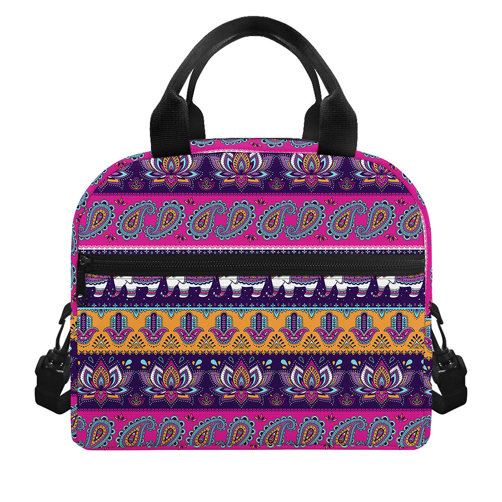 Paisley Elephant Hamsa Pattern Print Insulated Lunch Bag