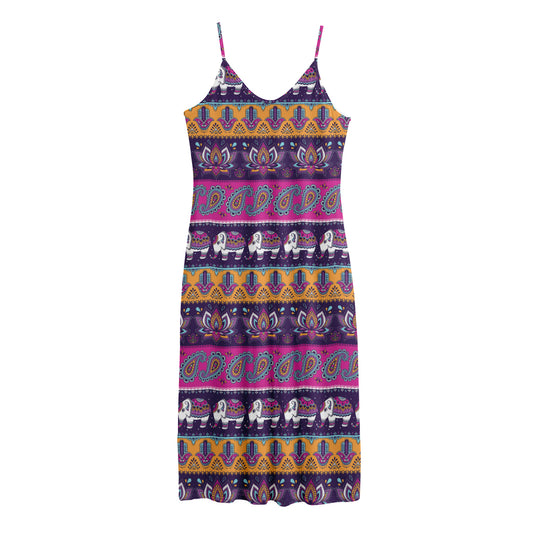 Paisley Elephant Hamsa Pattern Print Jersey Midi Cami Dress