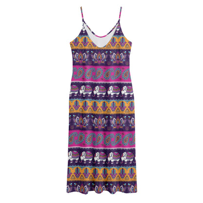 Paisley Elephant Hamsa Pattern Print Jersey Midi Cami Dress
