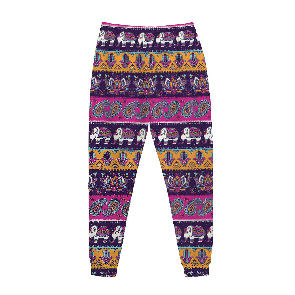 Paisley Elephant Hamsa Pattern Print Jogger Pants