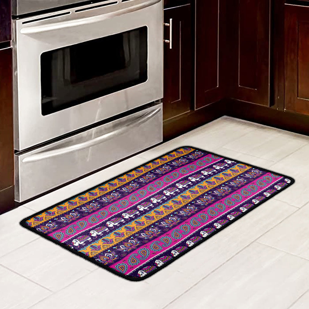 Paisley Elephant Hamsa Pattern Print Kitchen Mat