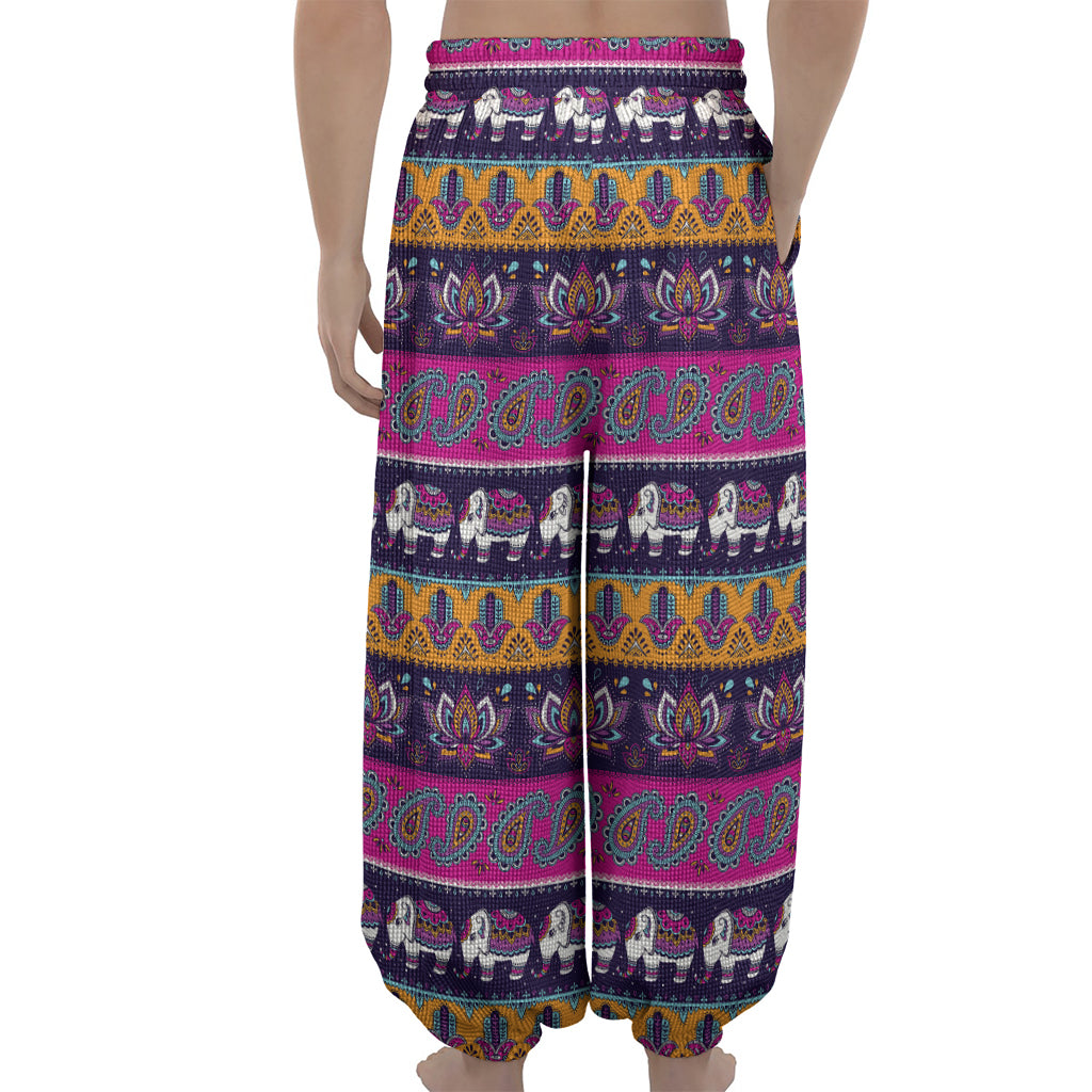 Paisley Elephant Hamsa Pattern Print Lantern Pants