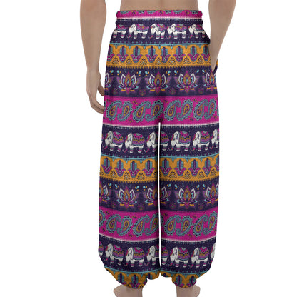 Paisley Elephant Hamsa Pattern Print Lantern Pants