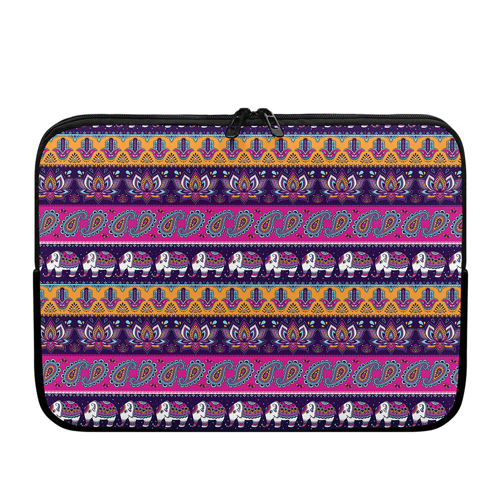 Paisley Elephant Hamsa Pattern Print Laptop Sleeve