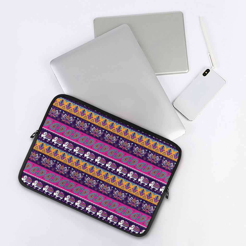 Paisley Elephant Hamsa Pattern Print Laptop Sleeve