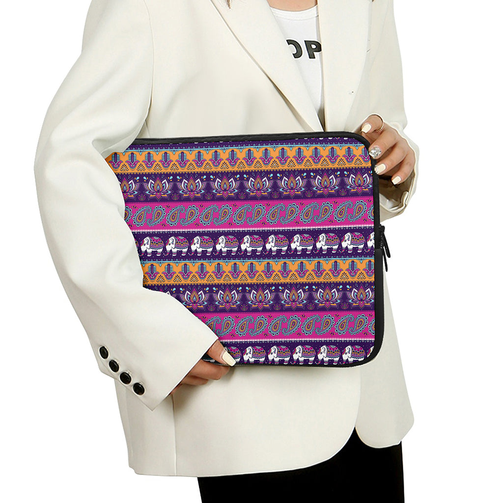 Paisley Elephant Hamsa Pattern Print Laptop Sleeve