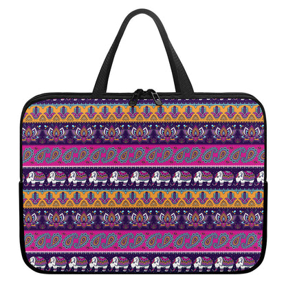 Paisley Elephant Hamsa Pattern Print Laptop Sleeve With Handle