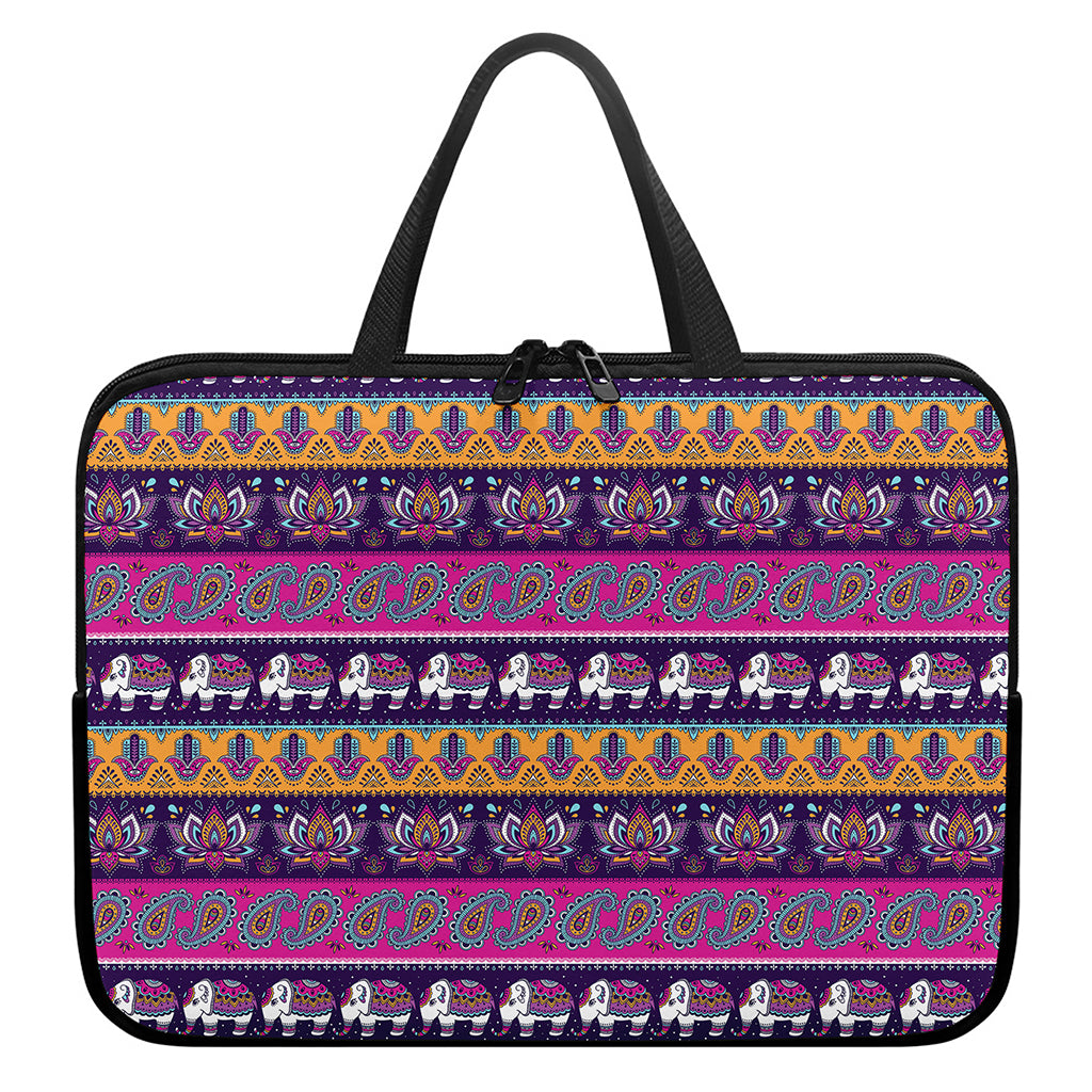 Paisley Elephant Hamsa Pattern Print Laptop Sleeve With Handle