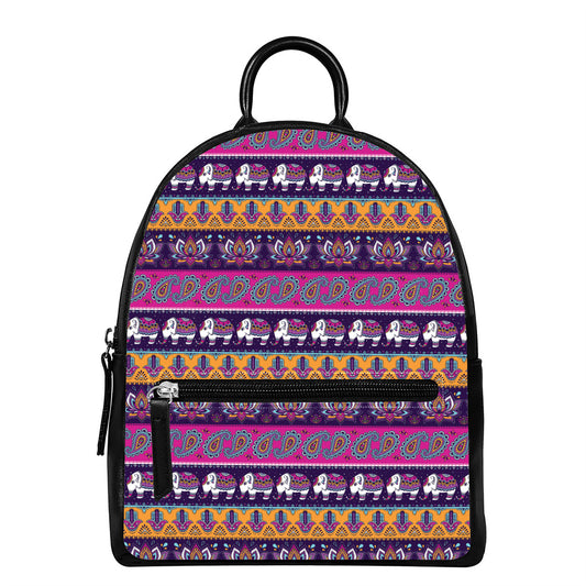 Paisley Elephant Hamsa Pattern Print Leather Backpack
