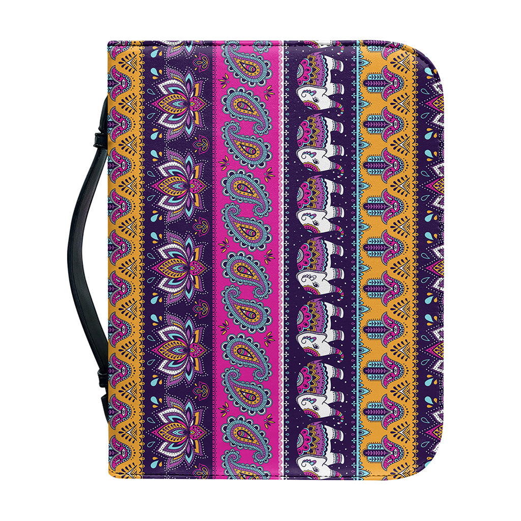 Paisley Elephant Hamsa Pattern Print Leather Bible Cover