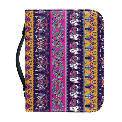 Paisley Elephant Hamsa Pattern Print Leather Bible Cover