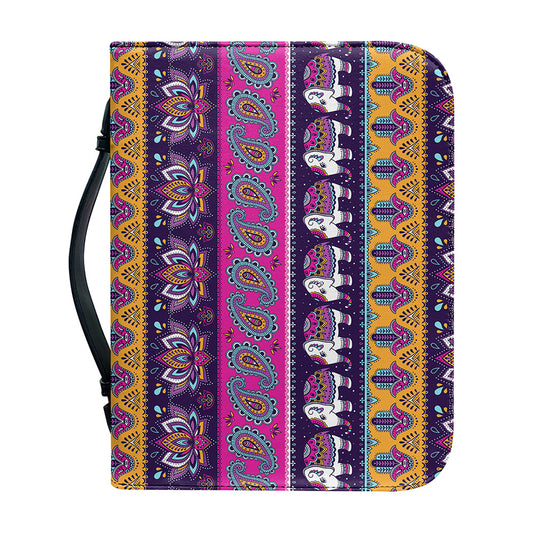 Paisley Elephant Hamsa Pattern Print Leather Bible Cover