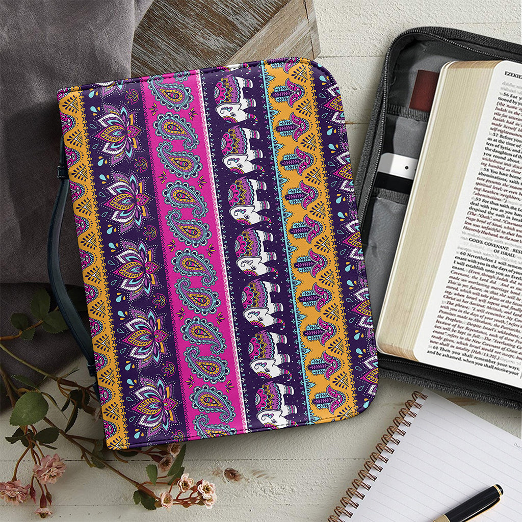 Paisley Elephant Hamsa Pattern Print Leather Bible Cover