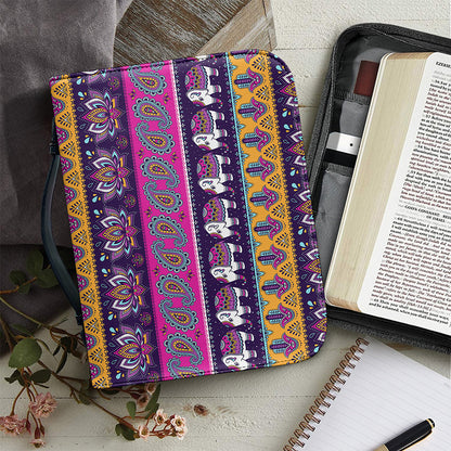 Paisley Elephant Hamsa Pattern Print Leather Bible Cover