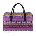 Paisley Elephant Hamsa Pattern Print Leather Duffle Bag
